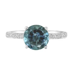 Round London Blue Topaz Ring With Diamond Band In 14K White Gold (1/3 Ct. Tw.)
