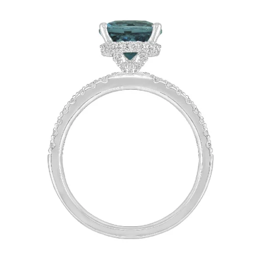 Round London Blue Topaz Ring With Diamond Band In 14K White Gold (1/3 Ct. Tw.)