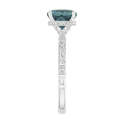 Round London Blue Topaz Ring With Diamond Band In 14K White Gold (1/3 Ct. Tw.)
