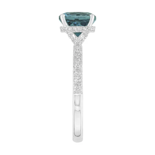 Round London Blue Topaz Ring With Diamond Band In 14K White Gold (1/3 Ct. Tw.)