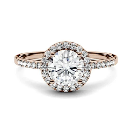 Round Moissanite Halo Ring In 14K Rose Gold (1 1/4 Ct. Tw.)