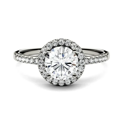Round Moissanite Halo Ring In 14K White Gold (1 1/4 Ct. Tw.)
