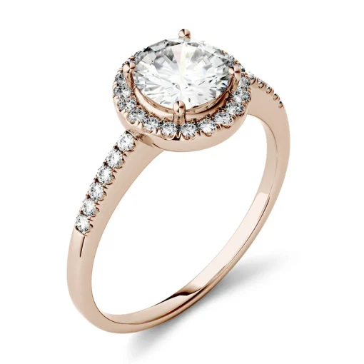 Round Moissanite Halo Ring In 14K Rose Gold (1 1/4 Ct. Tw.)