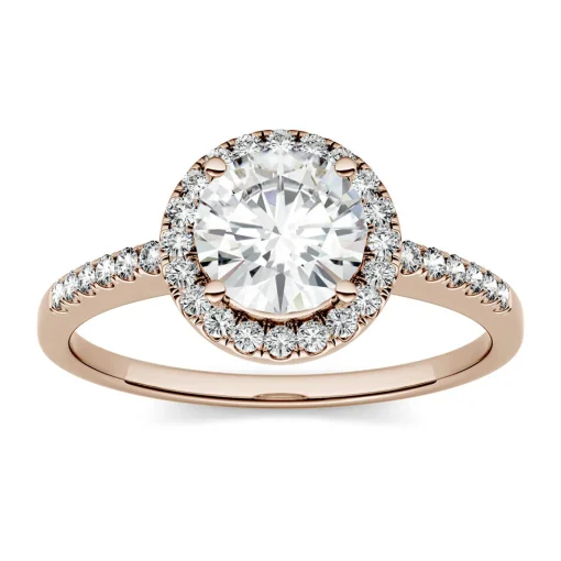 Round Moissanite Halo Ring In 14K Rose Gold (1 1/4 Ct. Tw.)
