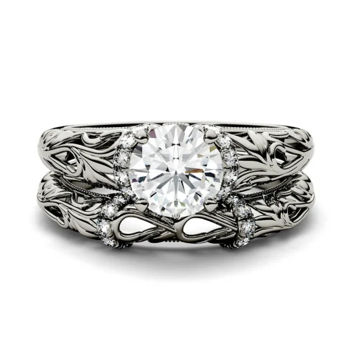 Round Moissanite Ring Set In 14K White Gold (1 1/4 Ct. Tw.)