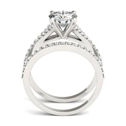 Round Moissanite Ring Set With Split-Shank Band In 14K White Gold (2 1/8 Ct. Tw.)