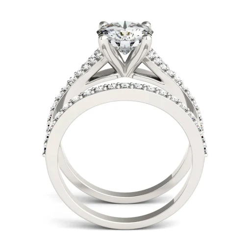 Round Moissanite Ring Set With Split-Shank Band In 14K White Gold (2 1/8 Ct. Tw.)