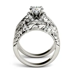 Round Moissanite Ring Set In 14K White Gold (1 1/4 Ct. Tw.)