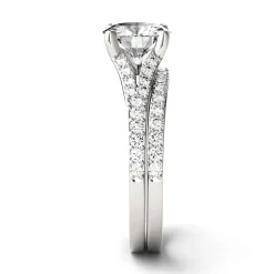 Round Moissanite Ring Set With Split-Shank Band In 14K White Gold (2 1/8 Ct. Tw.)