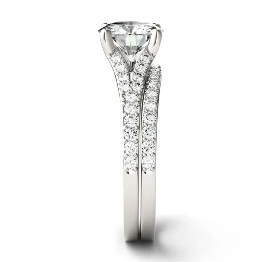Round Moissanite Ring Set With Split-Shank Band In 14K White Gold (2 1/8 Ct. Tw.)