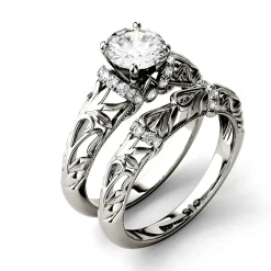 Round Moissanite Ring Set In 14K White Gold (1 1/4 Ct. Tw.)