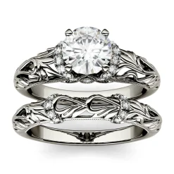 Round Moissanite Ring Set In 14K White Gold (1 1/4 Ct. Tw.)