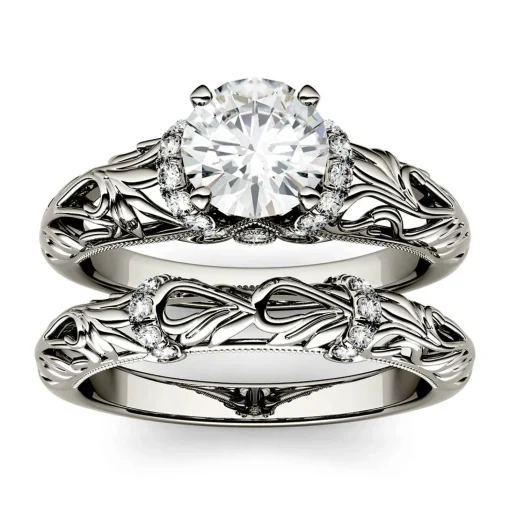 Round Moissanite Ring Set In 14K White Gold (1 1/4 Ct. Tw.)