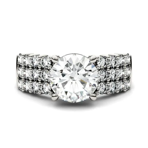 Round Moissanite Ring With Triple Band In 14K White Gold (3 Ct. Tw.)
