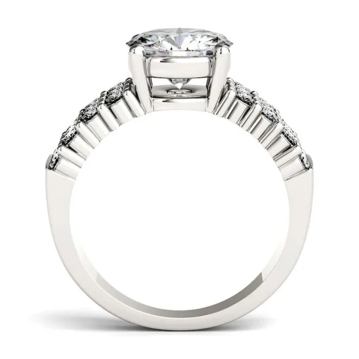 Round Moissanite Ring With Triple Band In 14K White Gold (3 Ct. Tw.)