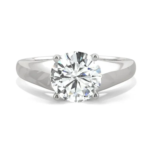 Round Moissanite Solitaire Ring With Tapered Band In 14K Gold