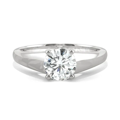 Round Moissanite Solitaire Ring With Tapered Band In 14K Gold