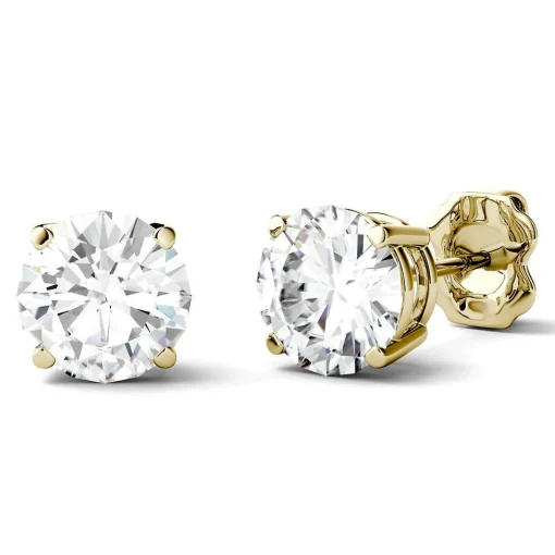 Round Moissanite Stud Earrings In 14K Yellow Gold (2 Ct. Tw.)
