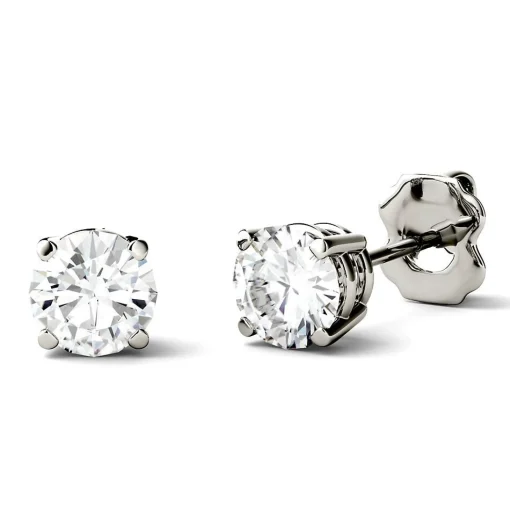 Round Moissanite Stud Earrings In 14K White Gold (1 Ct. Tw.)