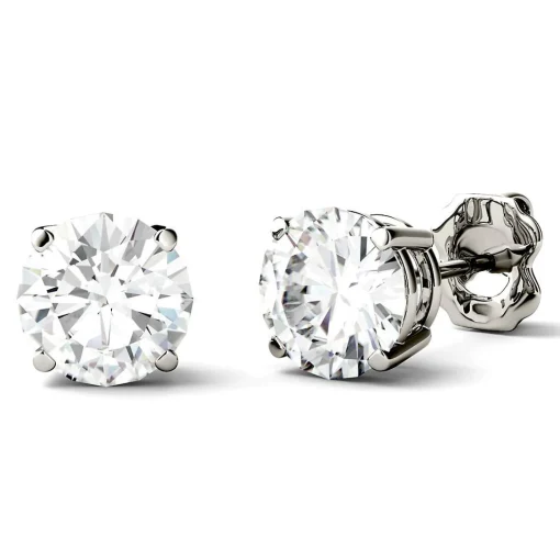Round Moissanite Stud Earrings In 14K White Gold (2 Ct. Tw.)