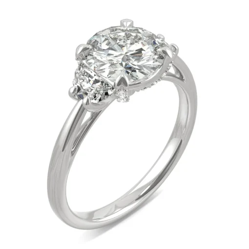 Round Moissanite Three-Stone Ring In Platinum (2 1/2 Ct. Tw.)