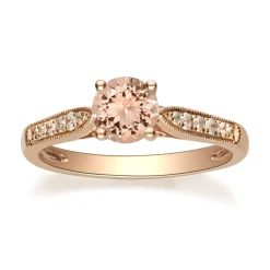 Round Morganite & Diamond Ring In 14K Rose Gold (1/10 Ct. Tw.)