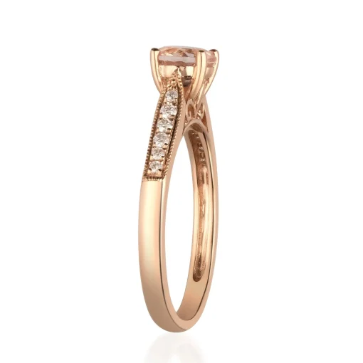 Round Morganite & Diamond Ring In 14K Rose Gold (1/10 Ct. Tw.)