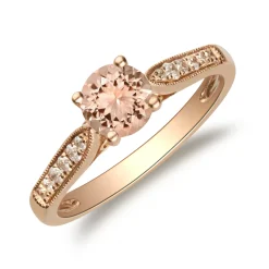 Round Morganite & Diamond Ring In 14K Rose Gold (1/10 Ct. Tw.)