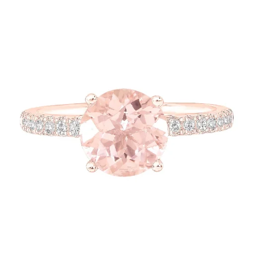Round Morganite Ring With Diamond Band In 14K Rose Gold (1/3 Ct. Tw.)