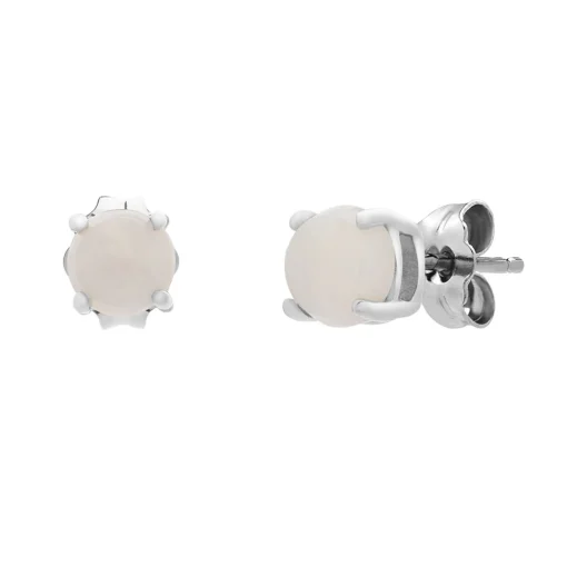 Round Opal Stud Earrings In 10K White Gold