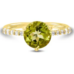 Round Peridot & Diamond Ring In 10K Yellow Gold (1/7 Ct. Tw.)