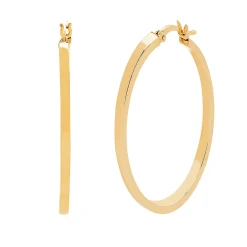 Round Polished Square Tube Hoop Earrings In 14K Yellow Gold