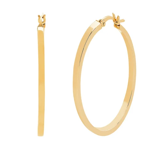 Round Polished Square Tube Hoop Earrings In 14K Yellow Gold