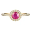 Round Ruby & Diamond Halo Ring In 10K Yellow Gold (1/7 Ct. Tw.)
