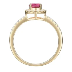 Round Ruby & Diamond Halo Ring In 10K Yellow Gold (1/7 Ct. Tw.)
