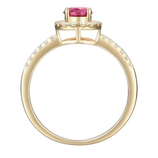 Round Ruby & Diamond Halo Ring In 10K Yellow Gold (1/7 Ct. Tw.)