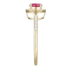 Round Ruby & Diamond Halo Ring In 10K Yellow Gold (1/7 Ct. Tw.)