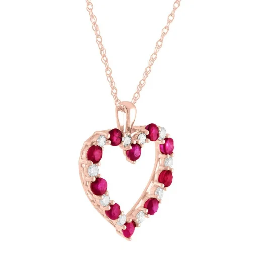 Ruby & 1/5 Ct. Tw. Diamond Heart Pendant In 10K Rose Gold