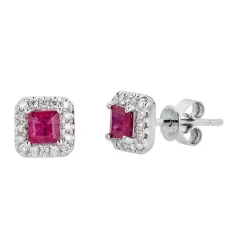 Ruby & 1/7 Ct. Tw. Diamond Stud Earrings In 10K White Gold