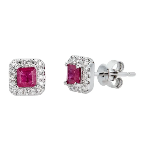 Ruby & 1/7 Ct. Tw. Diamond Stud Earrings In 10K White Gold