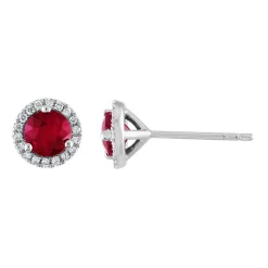 Ruby & 1/7 Ct. Tw. Diamond Stud Earrings In 14K White Gold