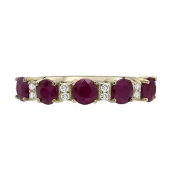 Ruby & Diamond Accent Band In 10K Yellow Gold