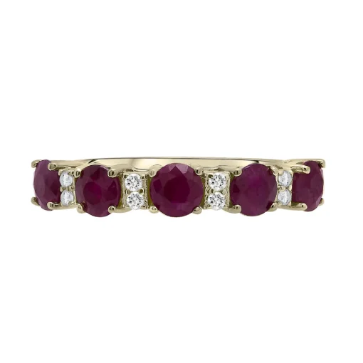 Ruby & Diamond Accent Band In 10K Yellow Gold