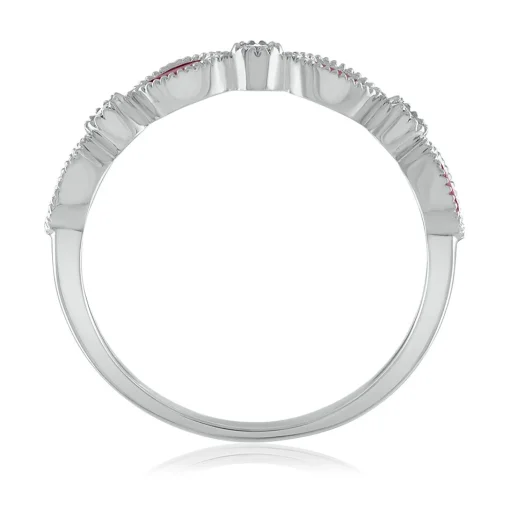 Ruby & Diamond Accent Stack Ring In 14K White Gold