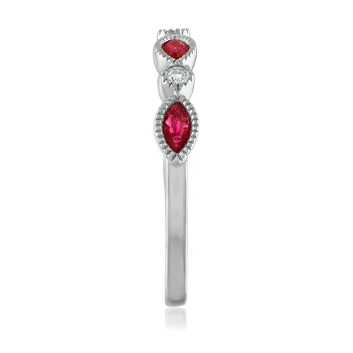 Ruby & Diamond Accent Stack Ring In 14K White Gold