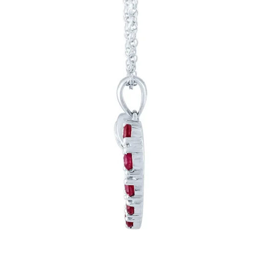 Ruby & Diamond Heart Pendant In 10K White Gold