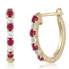 Ruby & Diamond Hoop Earrings In 10K Yellow Gold