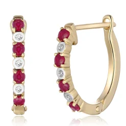 Ruby & Diamond Hoop Earrings In 10K Yellow Gold