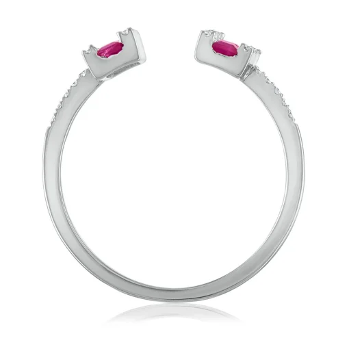 Ruby & Diamond Open Bar Ring In 14K White Gold (1/7 Ct. Tw.)