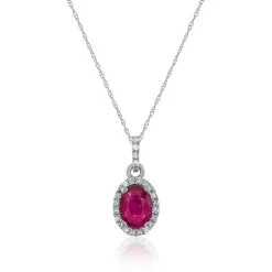 Ruby & Diamond Pendant In 14K White Gold (1/10 Ct. Tw.)